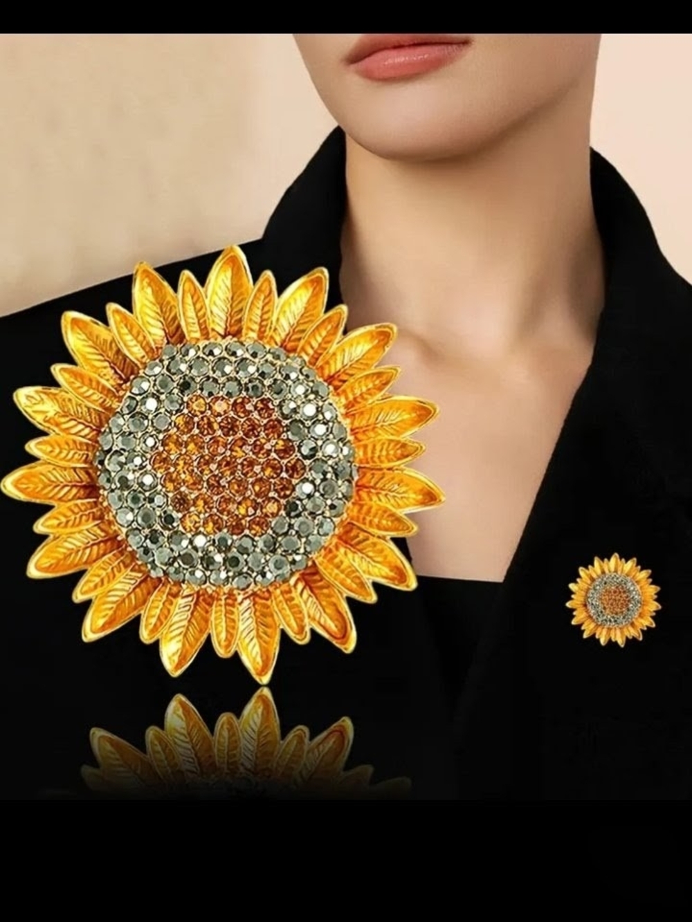Gold Sunflower Crystal Brooch - Women's Fashion Accent